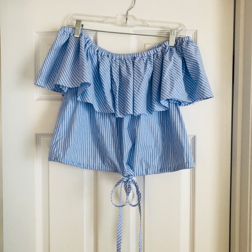 Jill Stuart Blue Stripe Off Shoulder Top NWT!